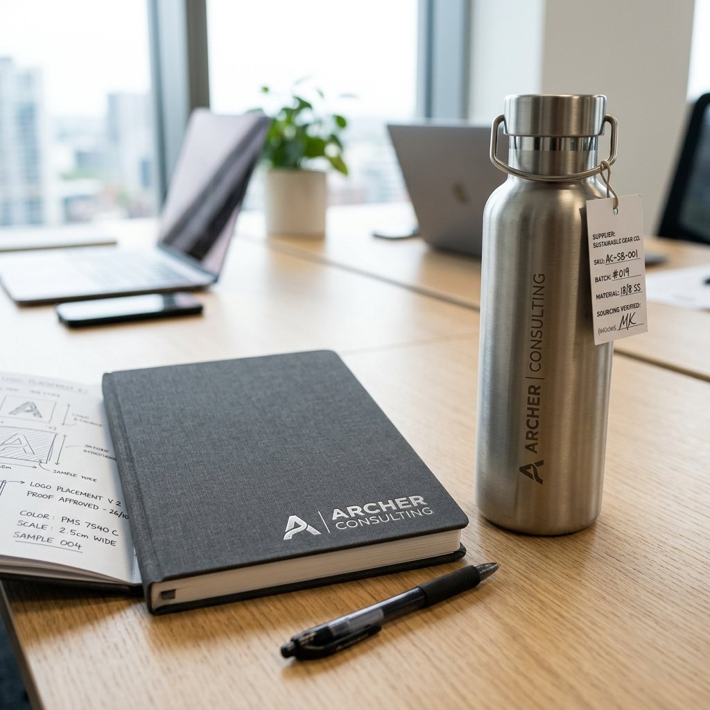 Branding proof check for logo placement on corporate gifts